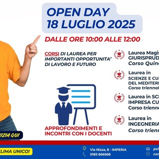 Open Day 18 luglio al Campus Universitario di Imperia per scegliere il tuo futuro