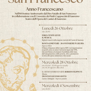 Sanremo celebra gli 800 anni dalla morte di San Francesco: tre appuntamenti al Casinò