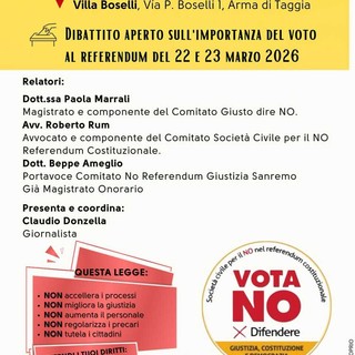 Referendum sulla giustizia: incontro pubblico ad Arma di Taggia sulle ragioni del “No”